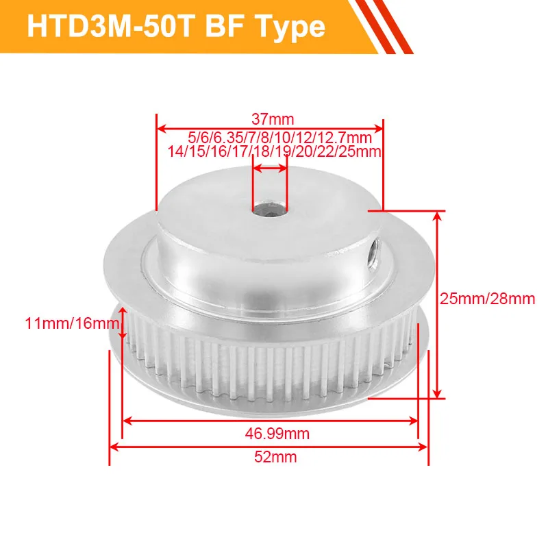 3M 50T Timing Belt Pulley HTD3M Type Transmission Pulley 11mm/16mm Belt Width 8/10/12/14/15/16/17/20mm Bore Toothed Pulley Wheel
3M 50T Timing Belt Pulley HTD3M Type Transmission Pulley 11mm/16mm Belt Width 8/10/12/14/15/16/17/20mm Bore Toothed Pulley Wheel