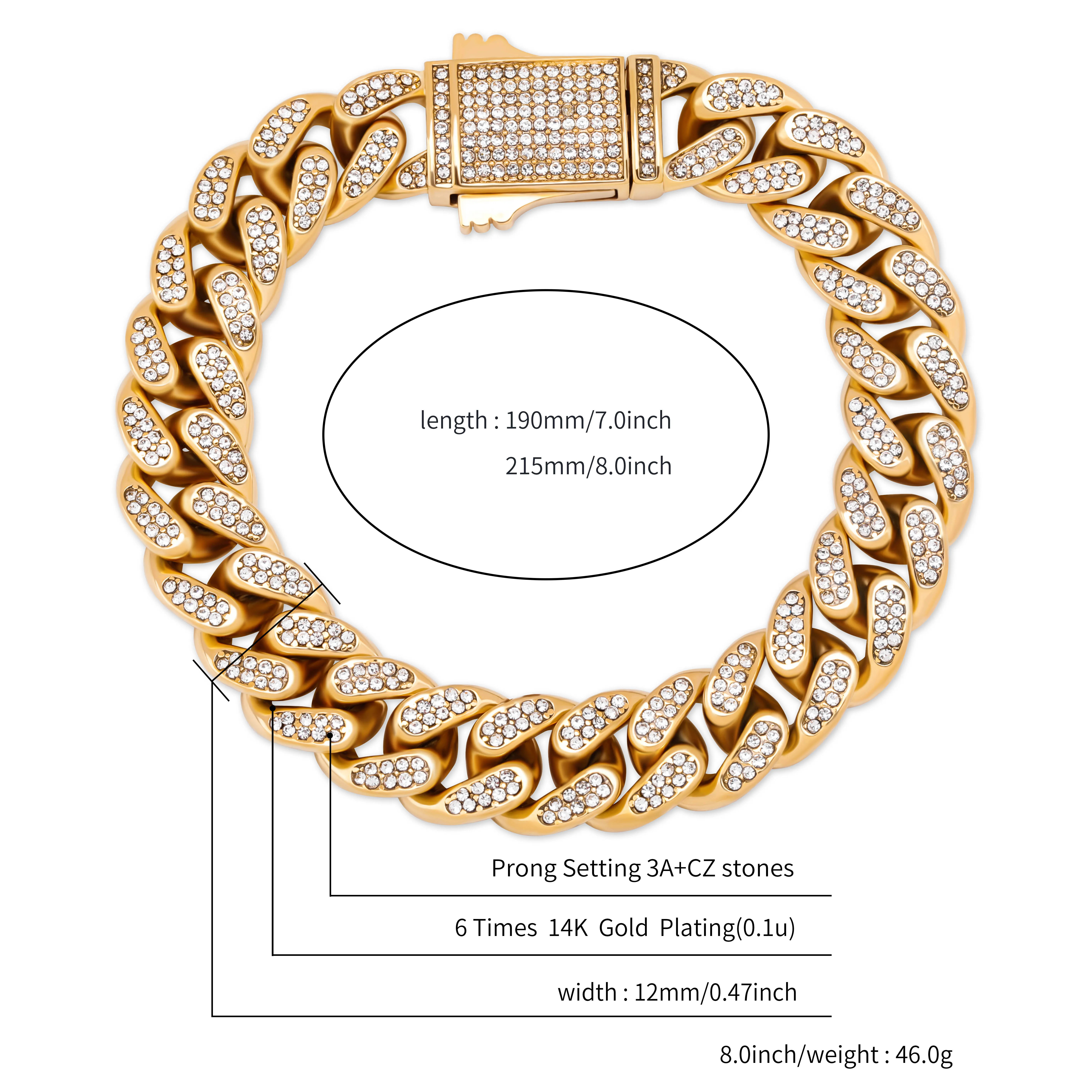 TOPGRILLZ New 12mm Stainless Steel Miami Cuban Bracelet With Spring clasp Iced Out Cubic Zirconia Hip Hop Jewelry Gift For Men 
TOPGRILLZ New 12mm Stainless Steel Miami Cuban Bracelet With Spring clasp Iced Out Cubic Zirconia Hip Hop Jewelry Gift For Men