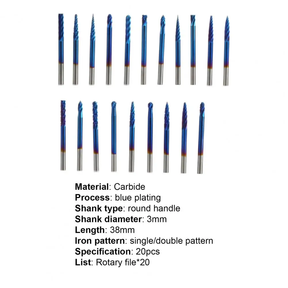 20Pcs Rotary Files Sturdy Smooth Chip Removal Blue Plating Specialized Rotary Drill Bits Processing Accessories Tools Sets
20Pcs Rotary Files Sturdy Smooth Chip Removal Blue Plating Specialized Rotary Drill Bits Processing Accessories Tools Sets
