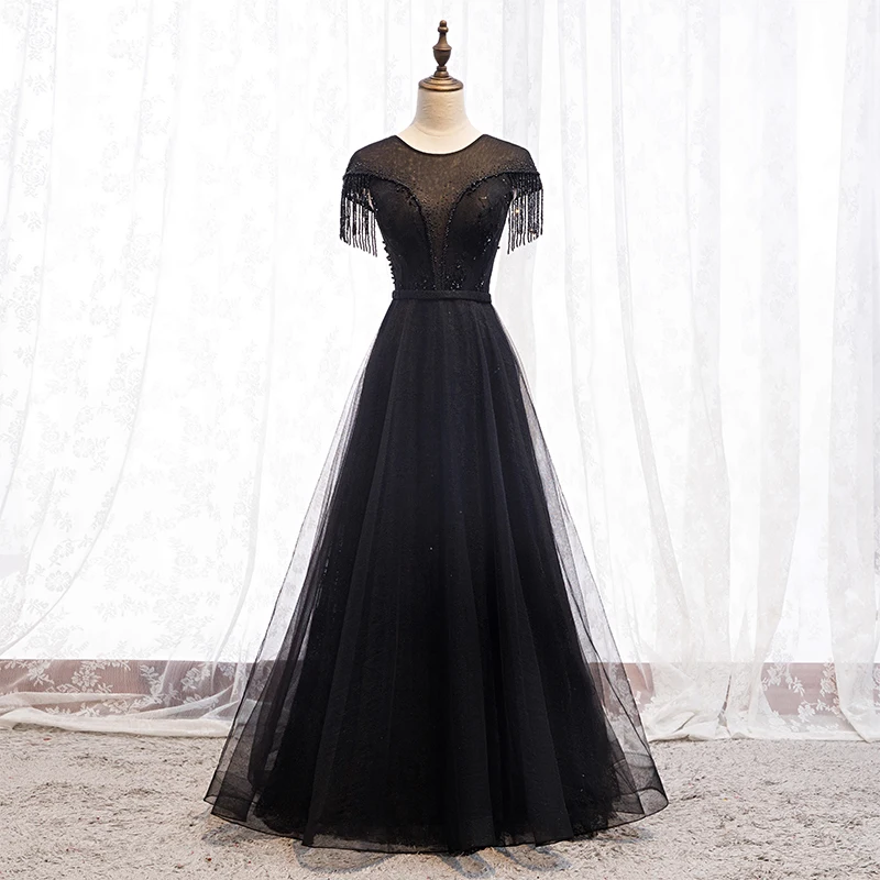 New Black Evening Dress O-Neck Sleeveless Beads Bling A-line Floor-length Elegant Simple Ruched Party Formal Dresses Woman B135
New Black Evening Dress O-Neck Sleeveless Beads Bling A-line Floor-length Elegant Simple Ruched Party Formal Dresses Woman B135