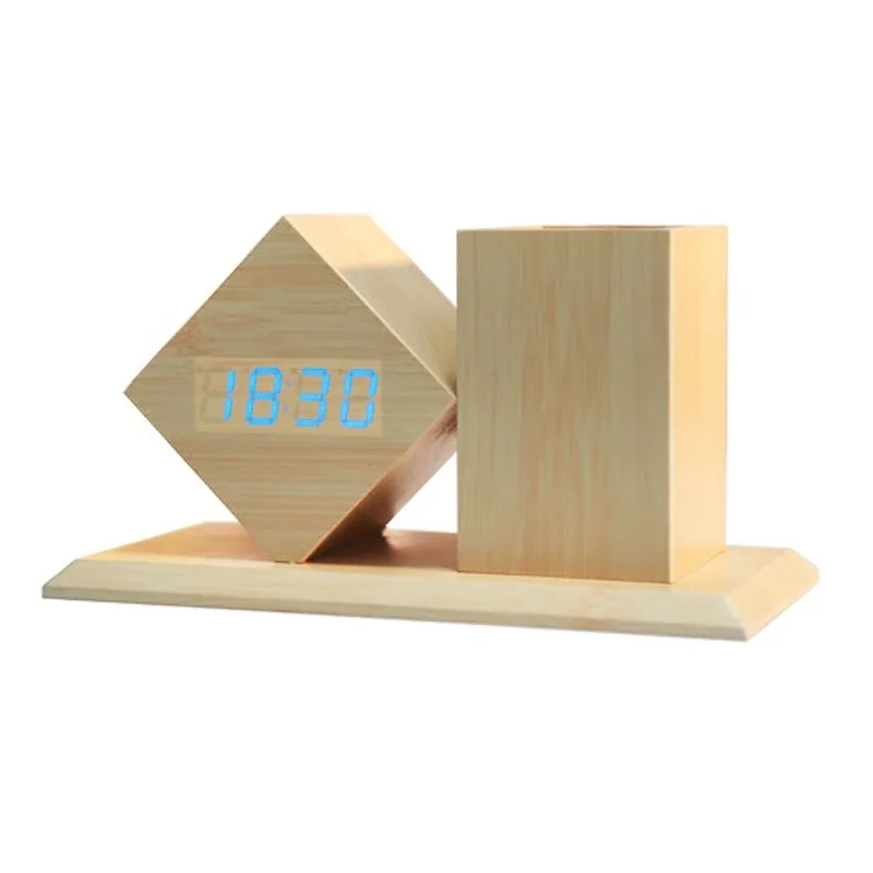LED Digital Alarm Clock Wooden Temperature Date Display Desktop Clock Voice Control Table Decoration Creative Pen Holder Clock
LED Digital Alarm Clock Wooden Temperature Date Display Desktop Clock Voice Control Table Decoration Creative Pen Holder Clock