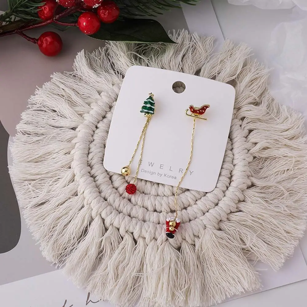 

Moving Santa Claus Tassel Link Asymmetrical Dangle Earrings Ear studs Korean Style Earrings Christmas Earrings Female