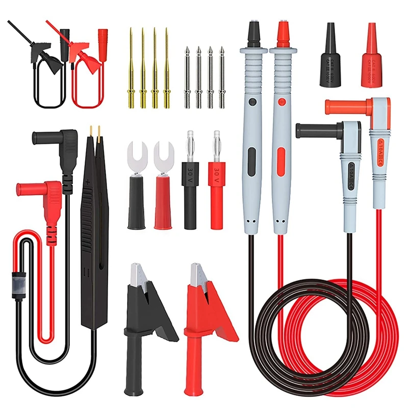 Multimeter Test Leads Kit Digital Electrical Test Probes Set with Alligator Clips Mini Grabber Test Hook Clips Tweezer
Multimeter Test Leads Kit Digital Electrical Test Probes Set with Alligator Clips Mini Grabber Test Hook Clips Tweezer