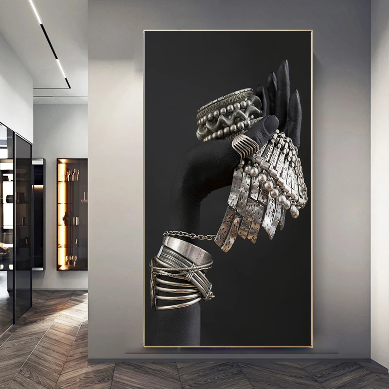Black and Gold Canvas Painting African Woman's Hand Wall Art Silver Jewelry Poster Print Wall Picture for Living Room Home Decor
Black and Gold Canvas Painting African Woman's Hand Wall Art Silver Jewelry Poster Print Wall Picture for Living Room Home Decor