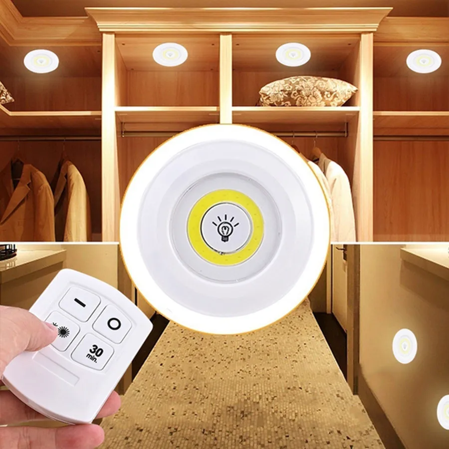 Stick On Dimmable Mini LED Under Cabinet Lighting Battery Operated Closet Wall Lamp with Remote Control Kitchen Night Light | Лампы и