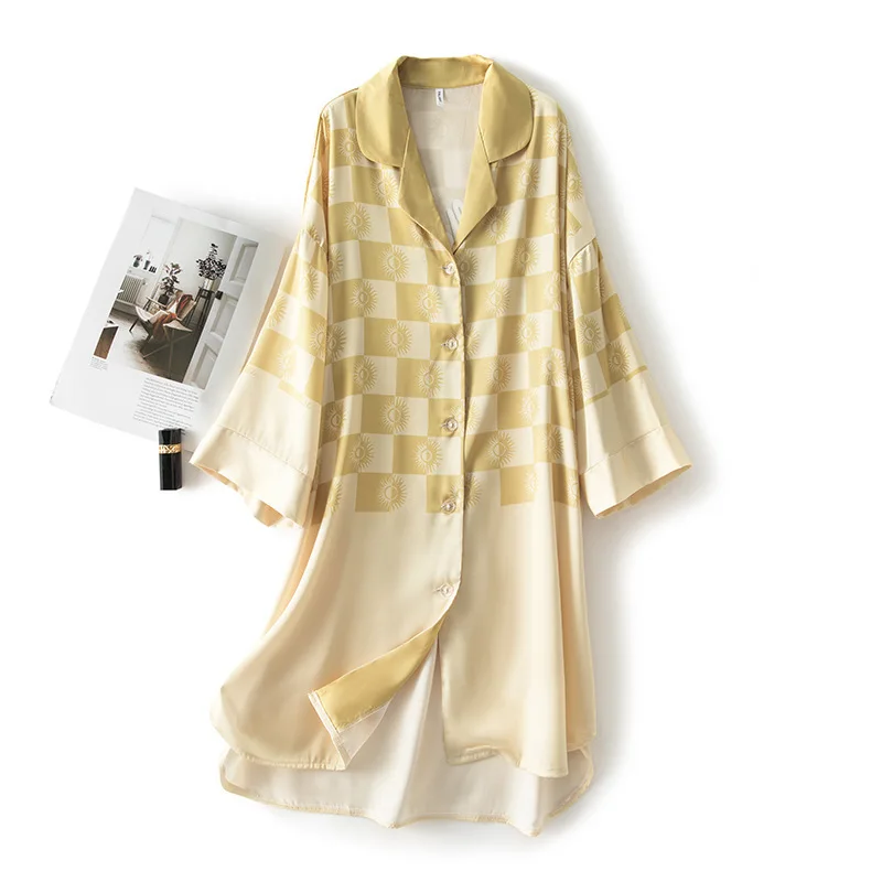 Women Loose Nightgown Summer New Sleepshirt Satin Silky Nightdress Female Printed Nightshirt Casual Home Clothing
Women Loose Nightgown Summer New Sleepshirt Satin Silky Nightdress Female Printed Nightshirt Casual Home Clothing