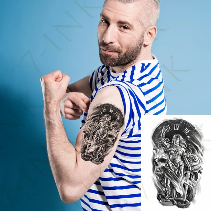 Водостойкая Временная тату-наклейка наклейки на тело воин демон скелет роза