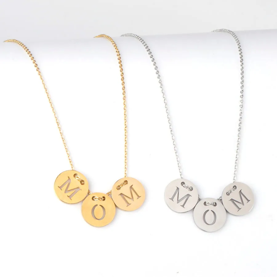 

10pcs 45cm Mirror Polished Round English Letter Pendant Necklace Stainless Steel Meta Women Trendy Mothers Day Gift jewelry