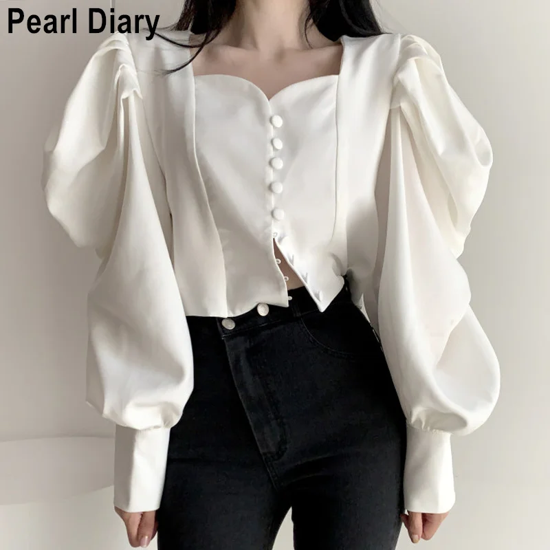 Autumn Winter Vintage Puff Sleeve Blouses Women Korean Fashion Loose Tops Square Collar Single Breasted Casual Blusas Mujer
Autumn Winter Vintage Puff Sleeve Blouses Women Korean Fashion Loose Tops Square Collar Single Breasted Casual Blusas Mujer