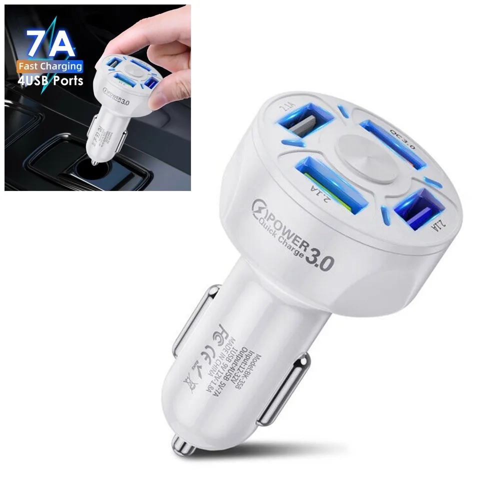 4 Port USB Phone Car Charger Adapter LED Display QC 3.0 Fast Charging Accessory Charger Adapter White
4 Port USB Phone Car Charger Adapter LED Display QC 3.0 Fast Charging Accessory Charger Adapter White