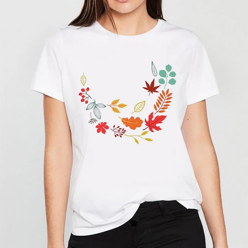 Fashion Colorful leaves T Shirt Women Lovely Print Short Sleeved O-neck T-shirt Vintage Vogue Ullzang Tshirt Harajuku Tops 
Fashion Colorful leaves T Shirt Women Lovely Print Short Sleeved O-neck T-shirt Vintage Vogue Ullzang Tshirt Harajuku Tops