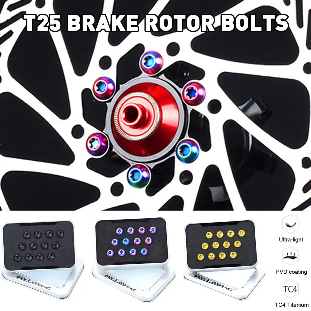 12Pcs Bike Disc Brake Rotor Bolts Titanium Alloy, T25 Torx, M5 x 10mm, Box Packed
12Pcs Bike Disc Brake Rotor Bolts Titanium Alloy, T25 Torx, M5 x 10mm, Box Packed