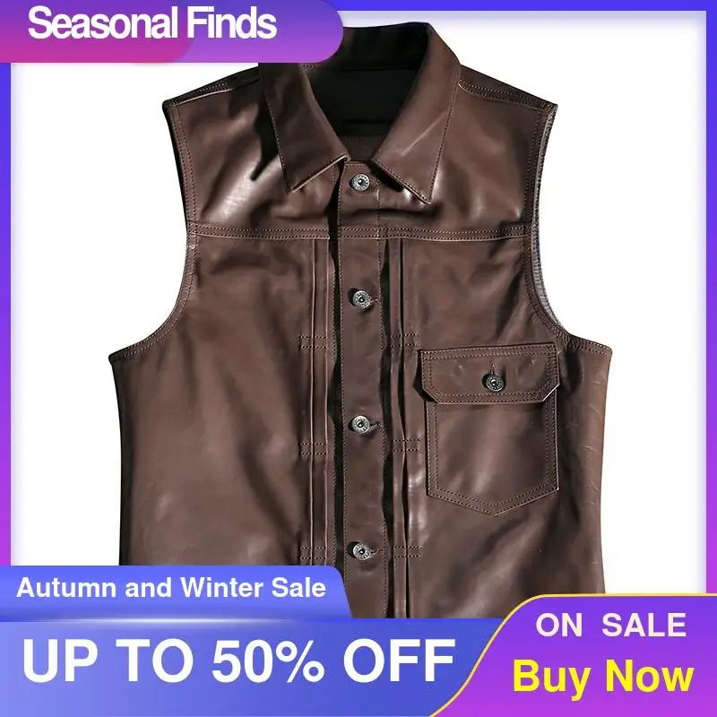 2021 Light Brown Genuine Leather Vest Men Retro Style Single Breasted Plus Size 4XL Real Natural Cowhide Summer Slim Fit Coat
2021 Light Brown Genuine Leather Vest Men Retro Style Single Breasted Plus Size 4XL Real Natural Cowhide Summer Slim Fit Coat