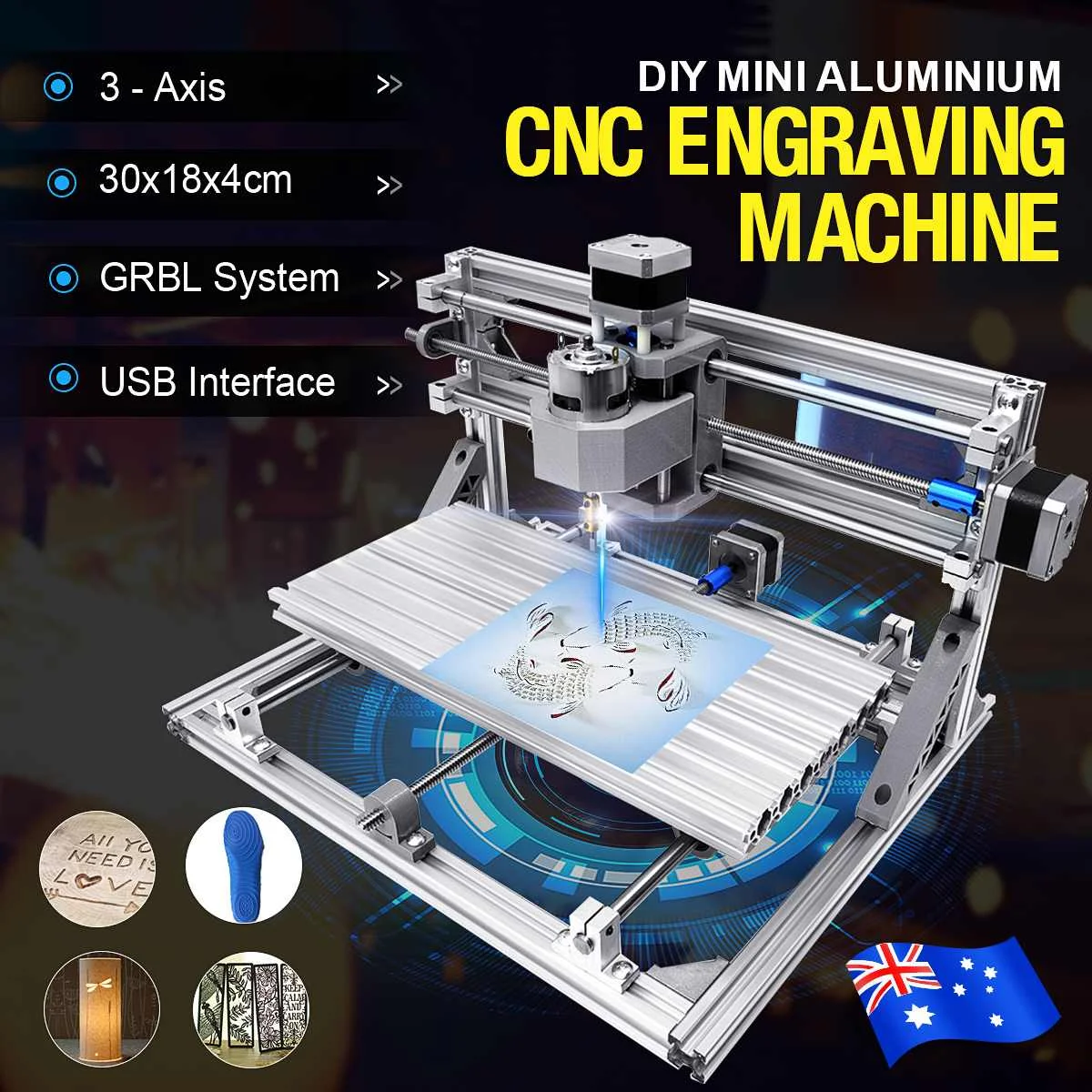 Original CNC 3018 3Axis Mini DIY CNC Router Standard Spindle Motor Wood Engraving Machine Milling Engraver Aluminum Alloy Frame
Original CNC 3018 3Axis Mini DIY CNC Router Standard Spindle Motor Wood Engraving Machine Milling Engraver Aluminum Alloy Frame