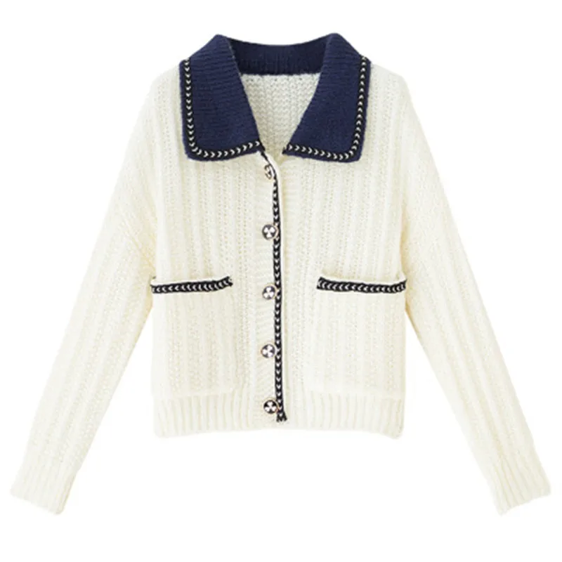 Peter Pan Collar Sweter Cardigans Loose Tide Lazy Knit Sweater For Spring And Autumn Fragrant Sweaters Cardigan