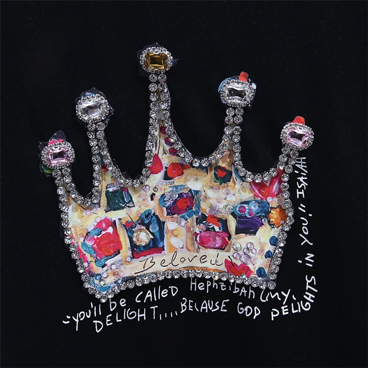 Women's Summer Pullover Handmade Beaded Crown Korean Style Black White Pure Cotton Short-Sleeved Bottom T-shirt Loose Jumper
Women's Summer Pullover Handmade Beaded Crown Korean Style Black White Pure Cotton Short-Sleeved Bottom T-shirt Loose Jumper