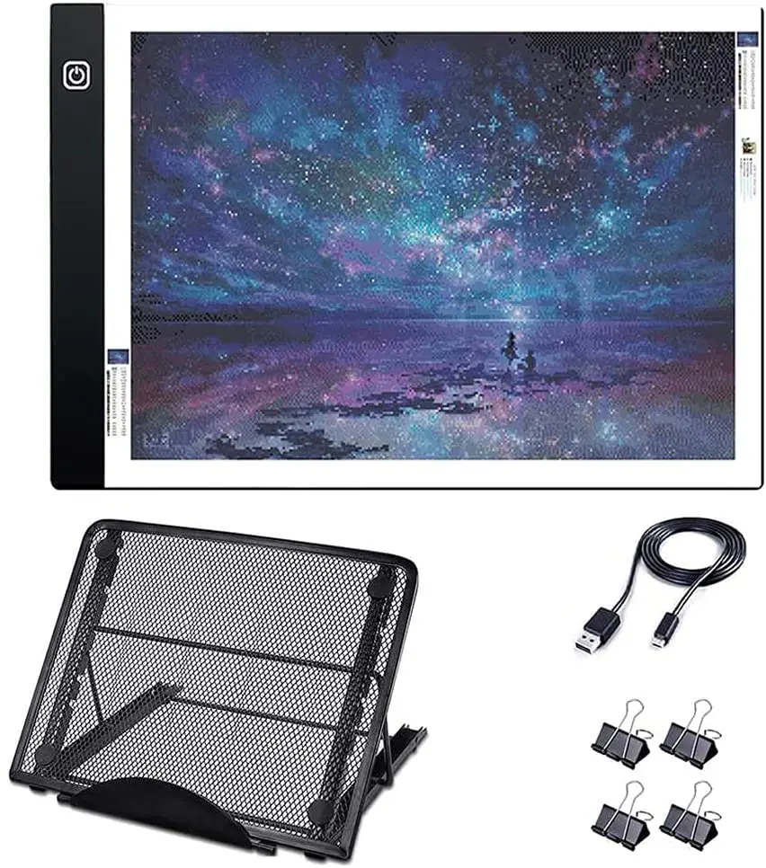A4 LED Light Pad for Diamond Painting, USB Powered Light Board Kit, Adjustable Brightness with Detachable Stand and Clips
A4 LED Light Pad for Diamond Painting, USB Powered Light Board Kit, Adjustable Brightness with Detachable Stand and Clips