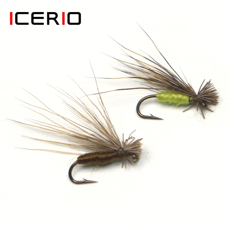 ICERIO 8 шт. оливковый/серый корпус волосы оленя Caddis сухие мухи приманки на форель