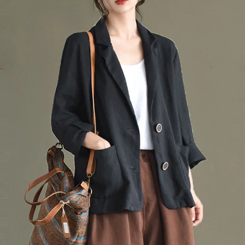Women Cotton Linen Casual Blazer Jackets New 2021 Spring Simple Style Vintage Solid Color Loose Female Outerwear Coats S3616
Women Cotton Linen Casual Blazer Jackets New 2021 Spring Simple Style Vintage Solid Color Loose Female Outerwear Coats S3616