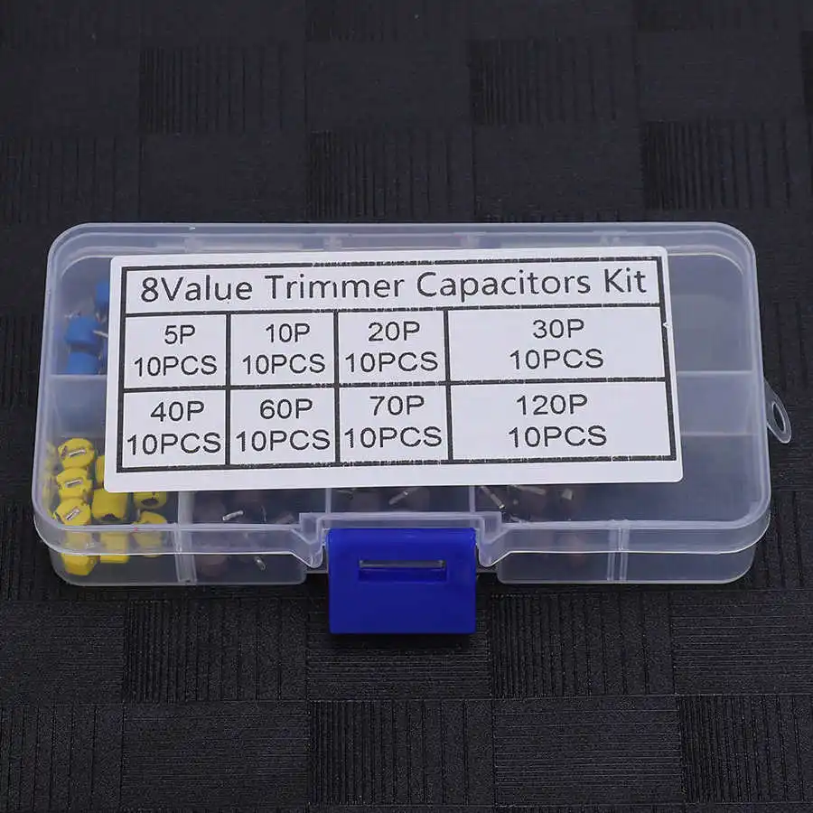 80pcs Trimmer Capacitor 6mm 5/10/20/30/40/60/70/120P Electronic Capacitor Kit widely used in various electronic instruments 
80pcs Trimmer Capacitor 6mm 5/10/20/30/40/60/70/120P Electronic Capacitor Kit widely used in various electronic instruments