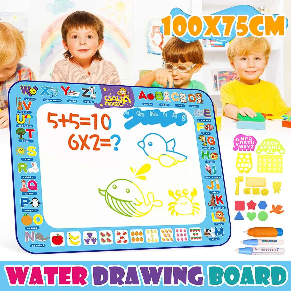 100x75cm Water Writing Drawing Doodle Mat Coloring Mat with 3 Drawing Pens & 1 Stamps Set Educational Toys for Kids Boys
100x75cm Water Writing Drawing Doodle Mat Coloring Mat with 3 Drawing Pens & 1 Stamps Set Educational Toys for Kids Boys