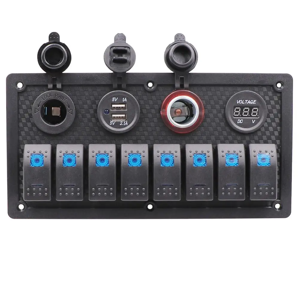 Waterproof Switch Panel With Fuse 4.2A Dual USB Slot Socket 8 Gang Toggle Switch Panel For Car SUV Marine RV Truck Camper Boat
Waterproof Switch Panel With Fuse 4.2A Dual USB Slot Socket 8 Gang Toggle Switch Panel For Car SUV Marine RV Truck Camper Boat
