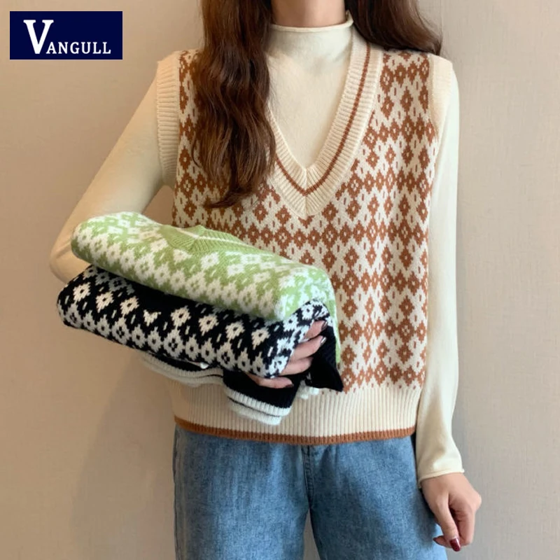 Vangull Argyle Plaid Short Women Sweater Vest 2020 Autumn Korean Fashion Slim V Neck Knitted Sleeveless Female Pullovers Vest
Vangull Argyle Plaid Short Women Sweater Vest 2020 Autumn Korean Fashion Slim V Neck Knitted Sleeveless Female Pullovers Vest