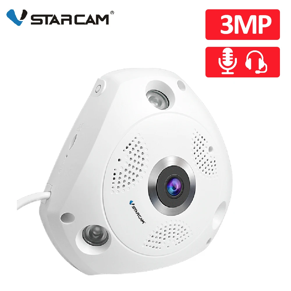 Панорамная камера Vstarcam C61S с углом обзора 360 градусов объектив рыбий глаз Wi-Fi