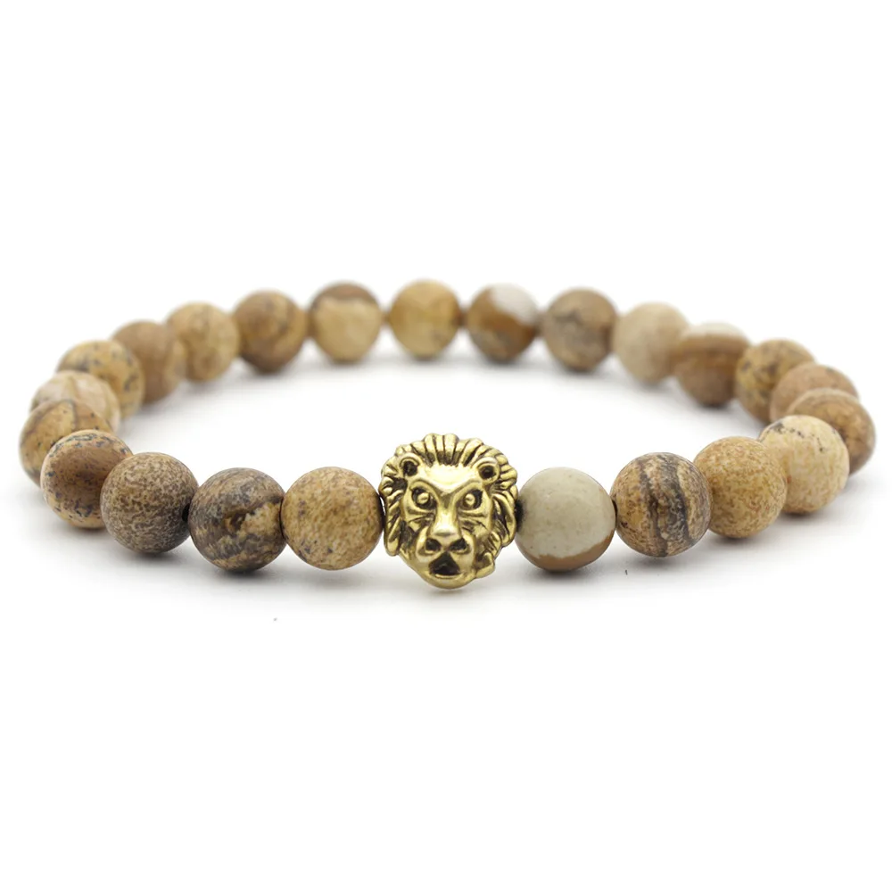 8MM Simple Picture Stone Bracelet Golden Lion Head Alloy Beaded Bracelets For Men And Women DIY Handmade Jewelry Bangle Gifts
8MM Simple Picture Stone Bracelet Golden Lion Head Alloy Beaded Bracelets For Men And Women DIY Handmade Jewelry Bangle Gifts
