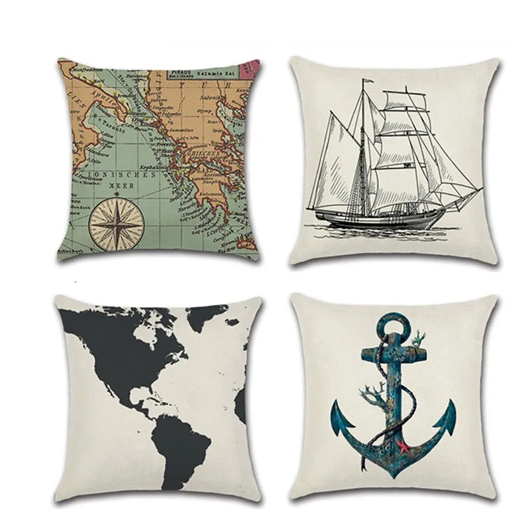 

Navigation Compass Anchor Pillow Cover Nautical Linen Pillow Case Home Decorative Mediterranean Cushion Cover 45*45cm Cojines