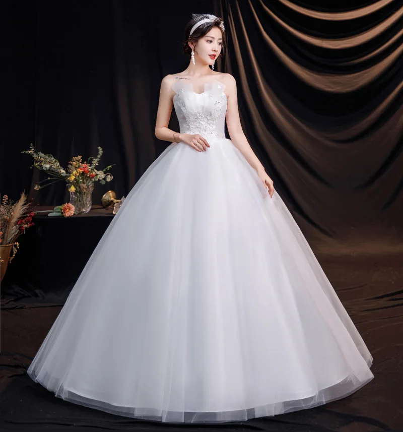 DM-2106 # невесты свадебное платье смолы сверить Белое Бальное Платье V образным