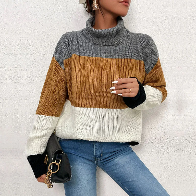 Fashion Women's Turtlenecks Sweaters Striped Long Sleeve Knitted Pullovers Females Jumpers Cropped Sweaters Fall
Fashion Women's Turtlenecks Sweaters Striped Long Sleeve Knitted Pullovers Females Jumpers Cropped Sweaters Fall