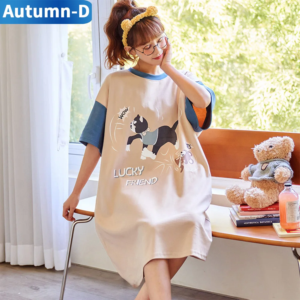 Autumn-D Women Nightdress Summer 2021 Cotton Cartoon Animal Half Sleeve Sleepwear Cute Free Shipping Pajama Dress Teen Girl
Autumn-D Women Nightdress Summer 2021 Cotton Cartoon Animal Half Sleeve Sleepwear Cute Free Shipping Pajama Dress Teen Girl