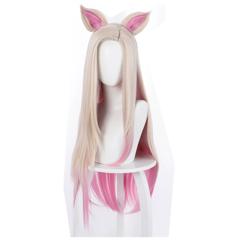 

2021 LOL KDA Ahri Cosplay Wig Creamy Yellow Gradient Pink High Temperature Resistant Long Wigs Synthetic Hair Halloween Carnival
