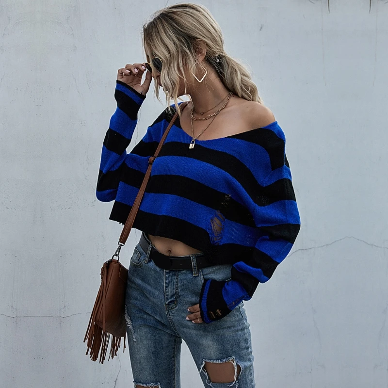 Women Long Sleeve Sexy V-Neck Sweater Casual Loose Pullover Striped Knitted Tunic Tops Streetwear
Women Long Sleeve Sexy V-Neck Sweater Casual Loose Pullover Striped Knitted Tunic Tops Streetwear