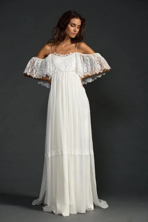 2015 Low Back Lace Beach Wedding Dresse Featuring Thin Straps And Fitted French Lace Bodice Boho Bride vestido de noiva de renda
2015 Low Back Lace Beach Wedding Dresse Featuring Thin Straps And Fitted French Lace Bodice Boho Bride vestido de noiva de renda