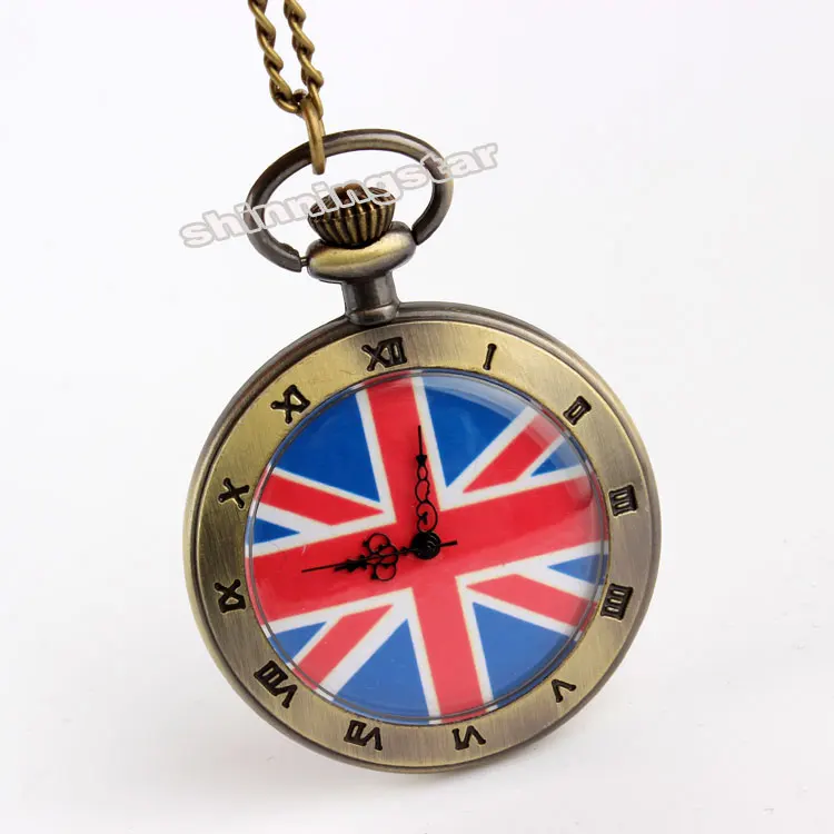 Ожерелье подвеска кварцевые карманные часы высокое качество принт флага