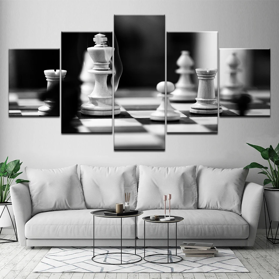 Modular Prints Home Decor 5 Panel Monochrome Black And White Chess Paintings Canvas Poster Bedroom Artwork Framework
Modular Prints Home Decor 5 Panel Monochrome Black And White Chess Paintings Canvas Poster Bedroom Artwork Framework