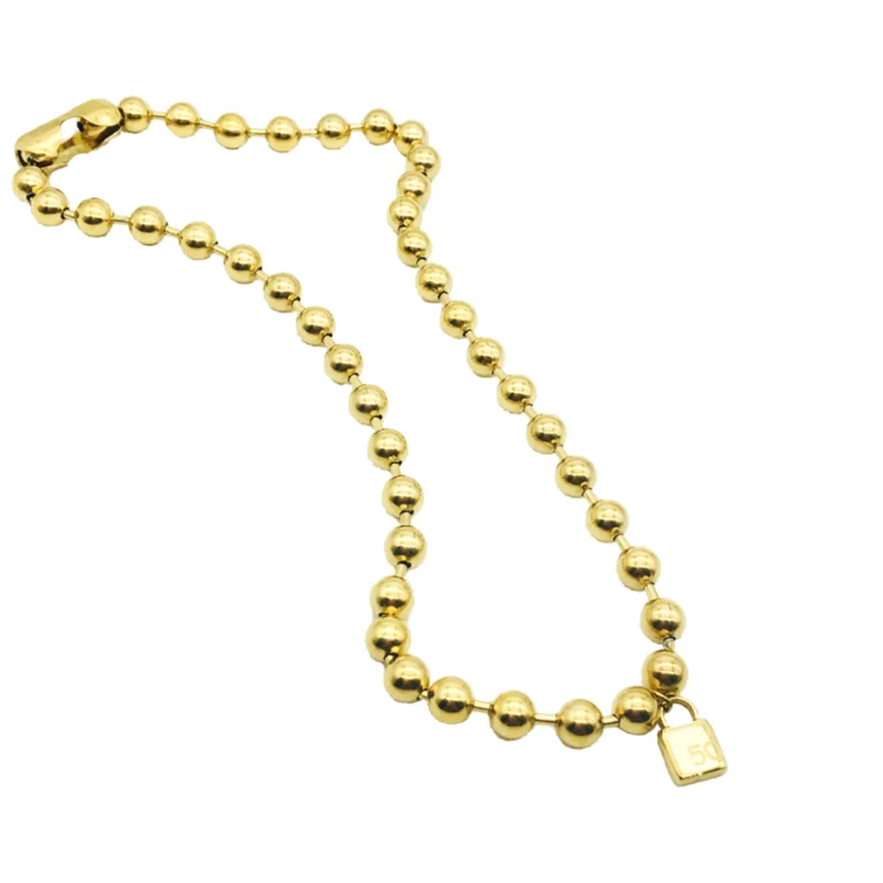 Fashion Stainless Steel Lock Pendant Choker 6mm 8mm Bead Chain Gold Sweater Chain Man Woman Necklace UNO Jewelry 
Fashion Stainless Steel Lock Pendant Choker 6mm 8mm Bead Chain Gold Sweater Chain Man Woman Necklace UNO Jewelry