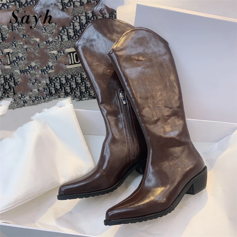 Fashion Women Winter Knee High BOOTS Genuine Leather Runway Design Mid Calf Boots Thick Heel Riding Boots Shoes Women With logo
Fashion Women Winter Knee High BOOTS Genuine Leather Runway Design Mid Calf Boots Thick Heel Riding Boots Shoes Women With logo