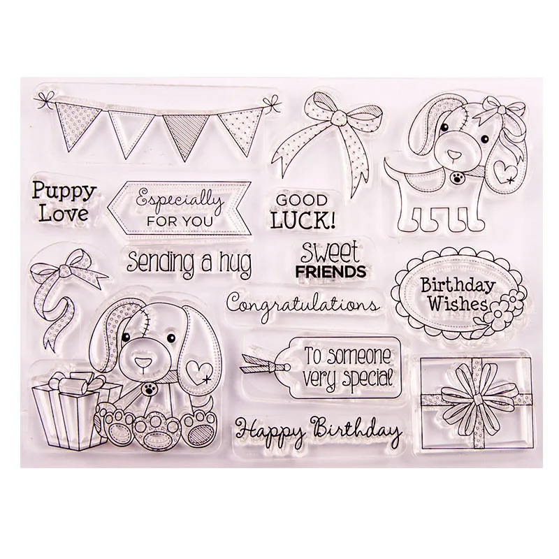 NEW Clear Stamp of Greetings Colorful flags Puppy Bow Scrapbooking Paper DIY Card Album Soft Seal Transparent Stencil Handcrafts
NEW Clear Stamp of Greetings Colorful flags Puppy Bow Scrapbooking Paper DIY Card Album Soft Seal Transparent Stencil Handcrafts