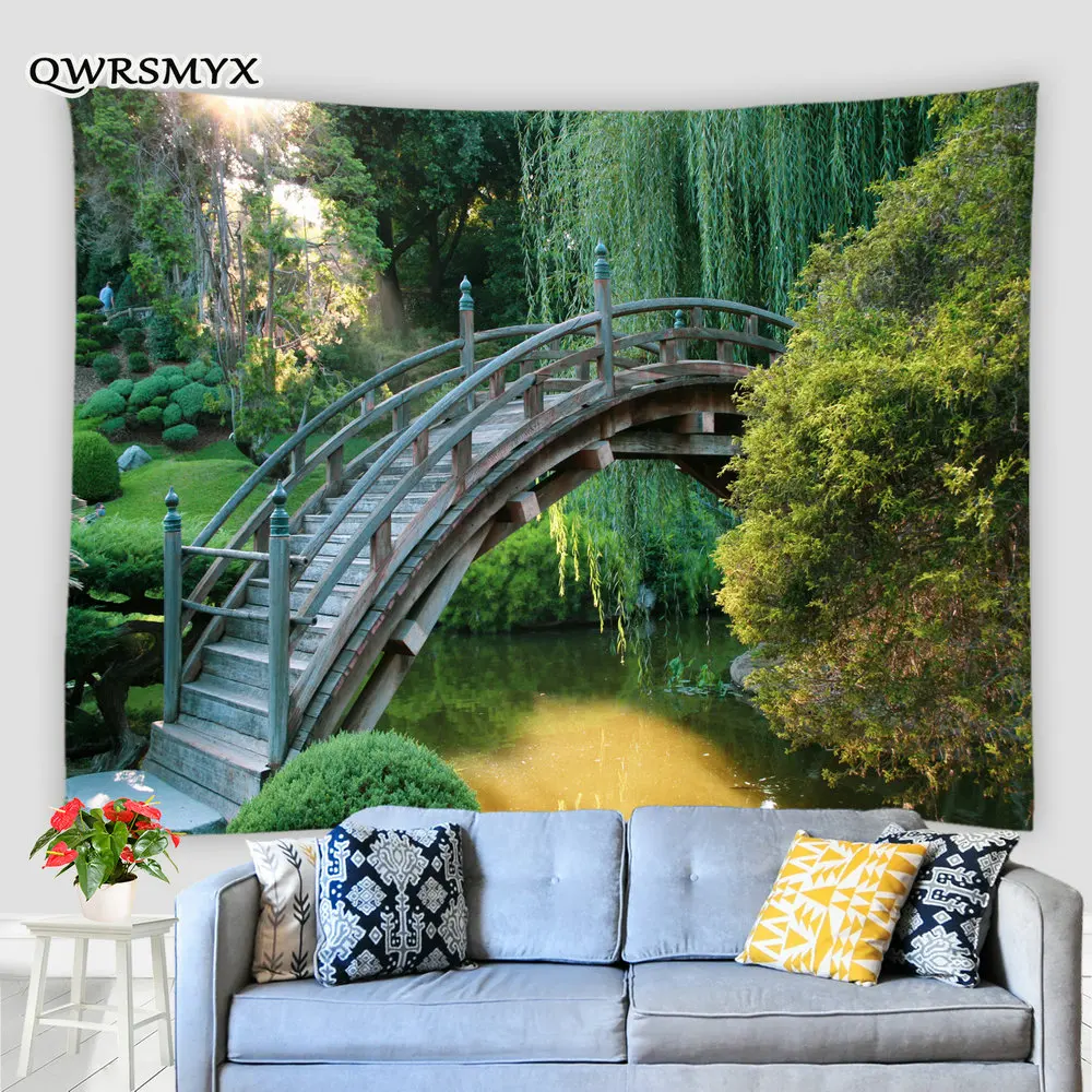 

Arch Bridge Garden Scenery Tapestry Green Plants Natural Landscape Wall Hanging Living Room Bedroom Dorm Decor Wall Tapestries