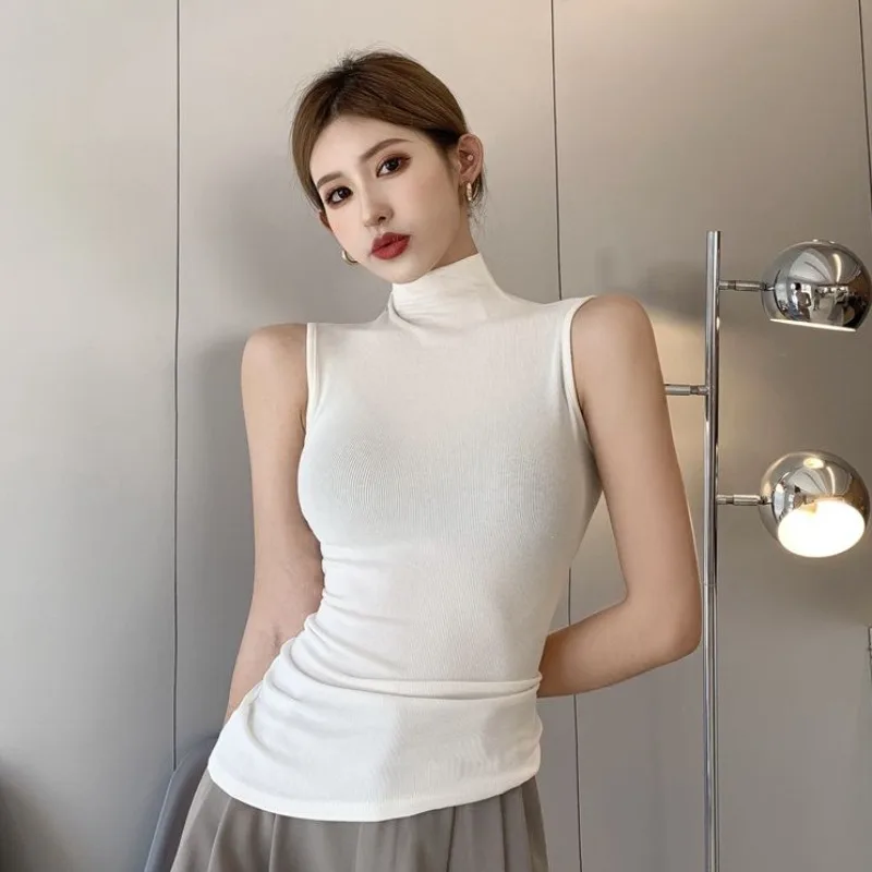 Chic Casual Vintage Style Sleeveless Woman Tshirts Black Turtleneck Tees Slim White Off Shoulder Ladies Tops Fashion New
Chic Casual Vintage Style Sleeveless Woman Tshirts Black Turtleneck Tees Slim White Off Shoulder Ladies Tops Fashion New