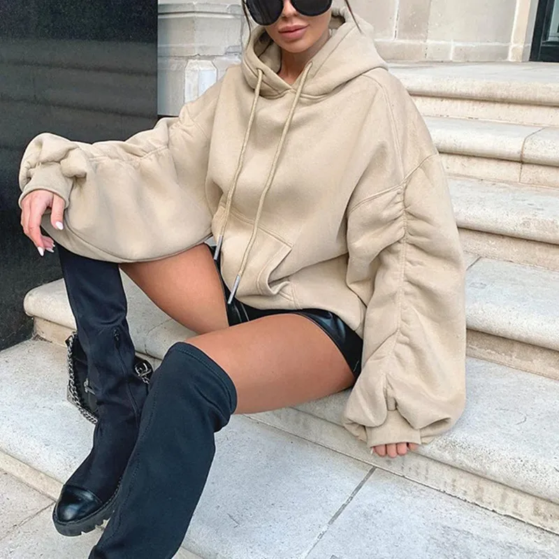 2021 Autumn Winter White Oversized Sweatshirt Women Khaki Long Puff Sleeve Ruched Casual Loose Hooded Fahion
2021 Autumn Winter White Oversized Sweatshirt Women Khaki Long Puff Sleeve Ruched Casual Loose Hooded Fahion