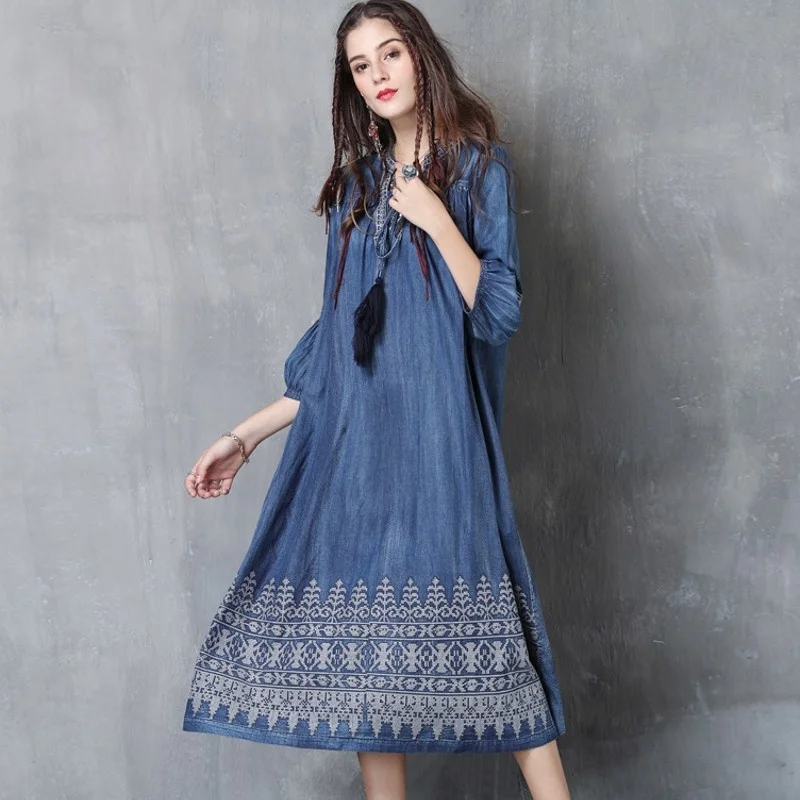 Indie Folk Retro Women Fashion Half Sleeve Lantern Sleeve Embroidery Loose Fit Female Jean Dress Denim Elastic Robe Femme Tassel
Indie Folk Retro Women Fashion Half Sleeve Lantern Sleeve Embroidery Loose Fit Female Jean Dress Denim Elastic Robe Femme Tassel