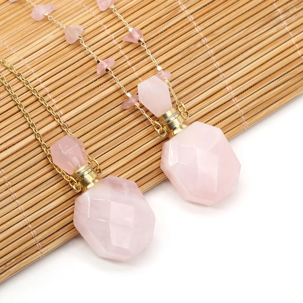 Natural Perfume Bottle Crystal Stone Pendant Necklace fashion Rose Quartzs Essential Oil Diffuser Charm Copper Chain Jewelry
Natural Perfume Bottle Crystal Stone Pendant Necklace fashion Rose Quartzs Essential Oil Diffuser Charm Copper Chain Jewelry
