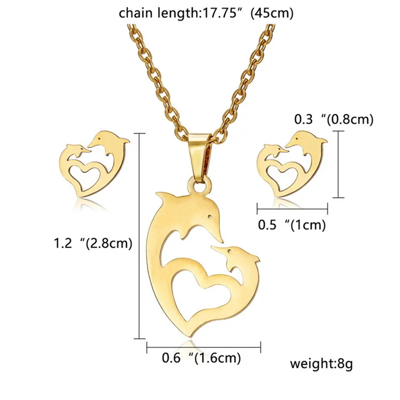 Dolphin Earrings Pendants Necklace Jewelry Sets Stainless Steel Hollow Heart Shape All-match Fashion Jewelry Accessories
Dolphin Earrings Pendants Necklace Jewelry Sets Stainless Steel Hollow Heart Shape All-match Fashion Jewelry Accessories