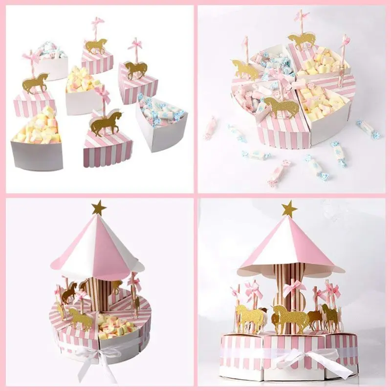 Carousel Wedding Favor Boxes Candy Gifts Box for Party Baby Shower Birthday Decoration Pink 1 Set Promotion | Дом и сад