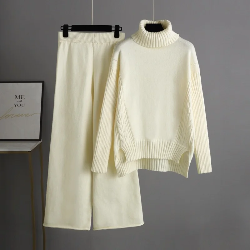 Autumn Winter Two-piece Knitted Sweater Suits 2021 Turtleneck Women Pullovers Sweater High Waist Wide Leg Pants Two-piece Set
Autumn Winter Two-piece Knitted Sweater Suits 2021 Turtleneck Women Pullovers Sweater High Waist Wide Leg Pants Two-piece Set