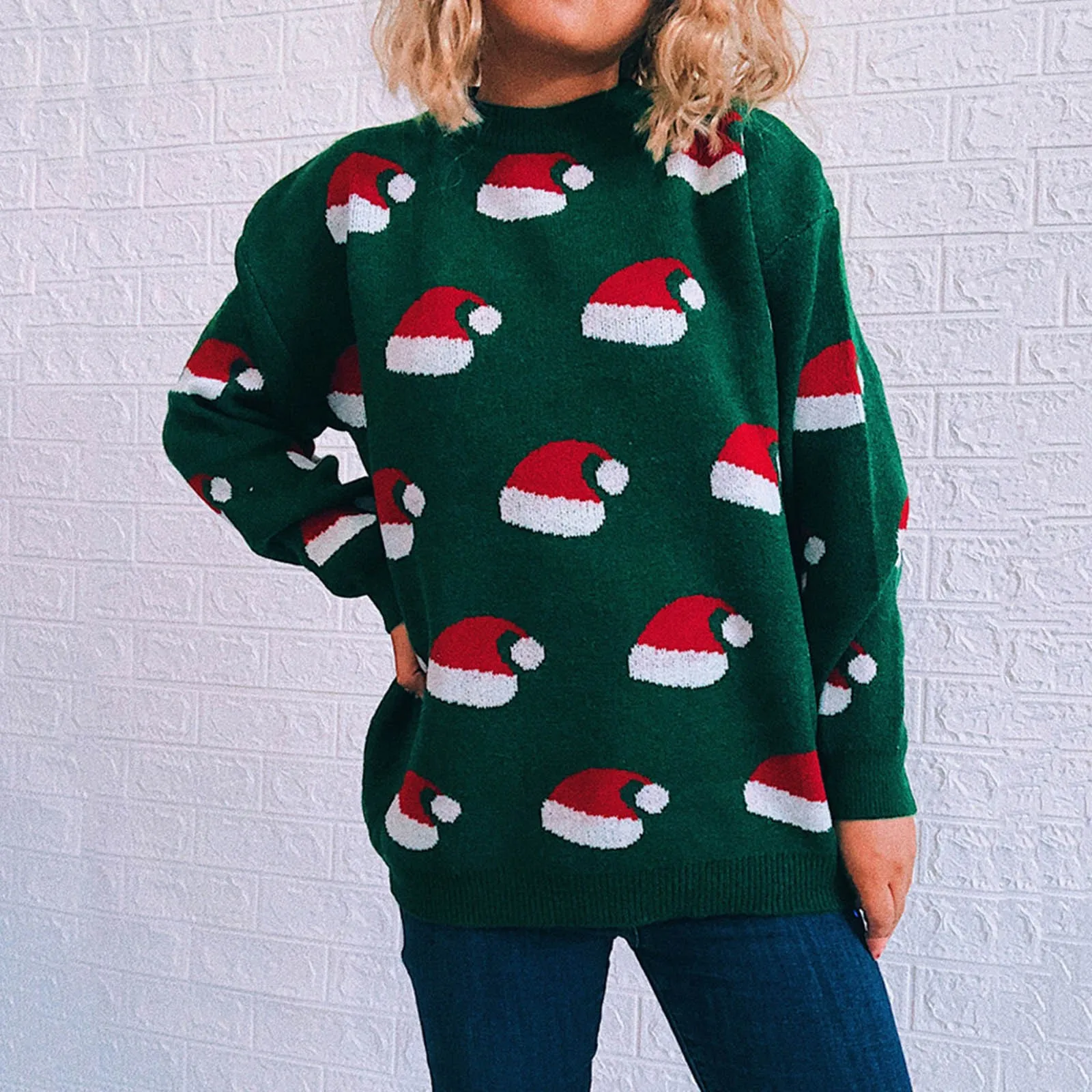 Winter Christmas Knitted Warm Sweaters For Womens Santa Hat Printed Pullovers Tops Ladies Casual Loose Jumper Sueter Mujer A40
Winter Christmas Knitted Warm Sweaters For Womens Santa Hat Printed Pullovers Tops Ladies Casual Loose Jumper Sueter Mujer A40